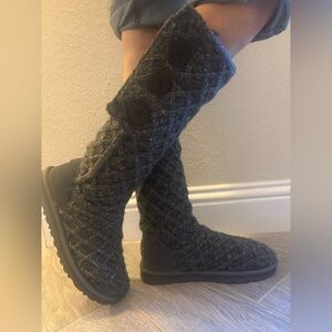 UGG Charcoal Bailey Button Knit Women's Boots.